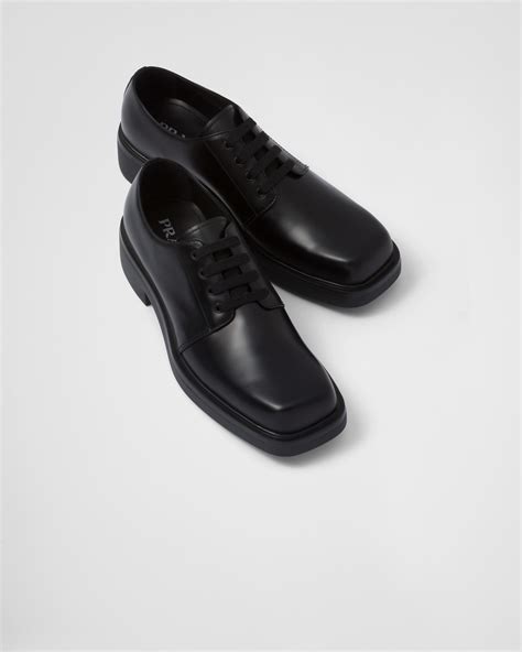 prada brushed derby|Black Brushed Leather Derby Shoes .